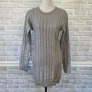 Boutique Gray Sweater Dress Womens Medium Silver Metallic NEW Cozy